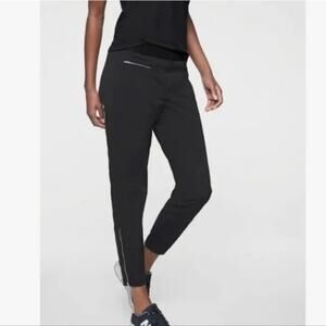 Athleta Mod Trekkie Crop Pants Black Skinny Elastic Waist Ankle Zip Women 0